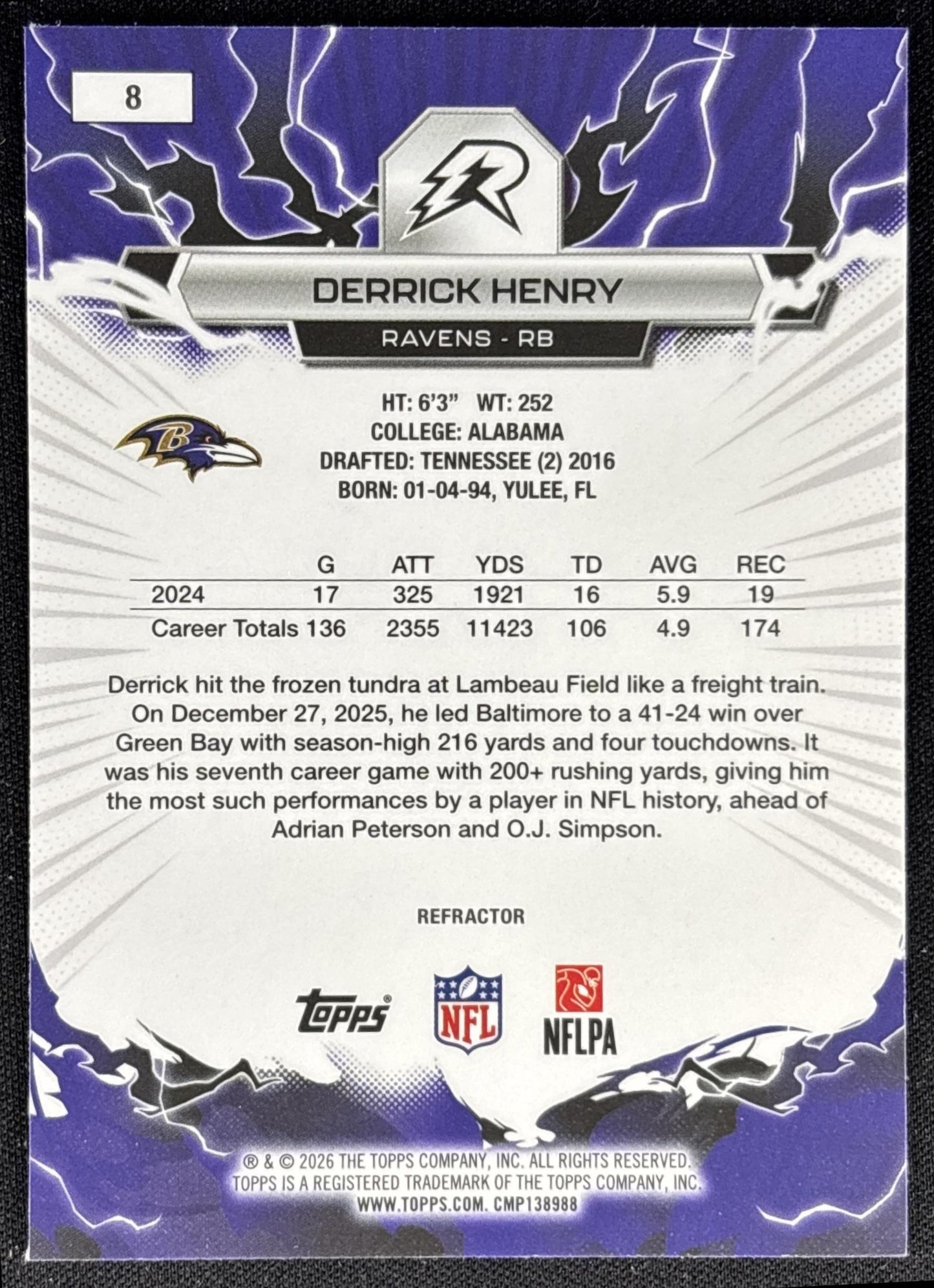 Derrick Henry 2025 Topps Resurgence Refractor Ravens back