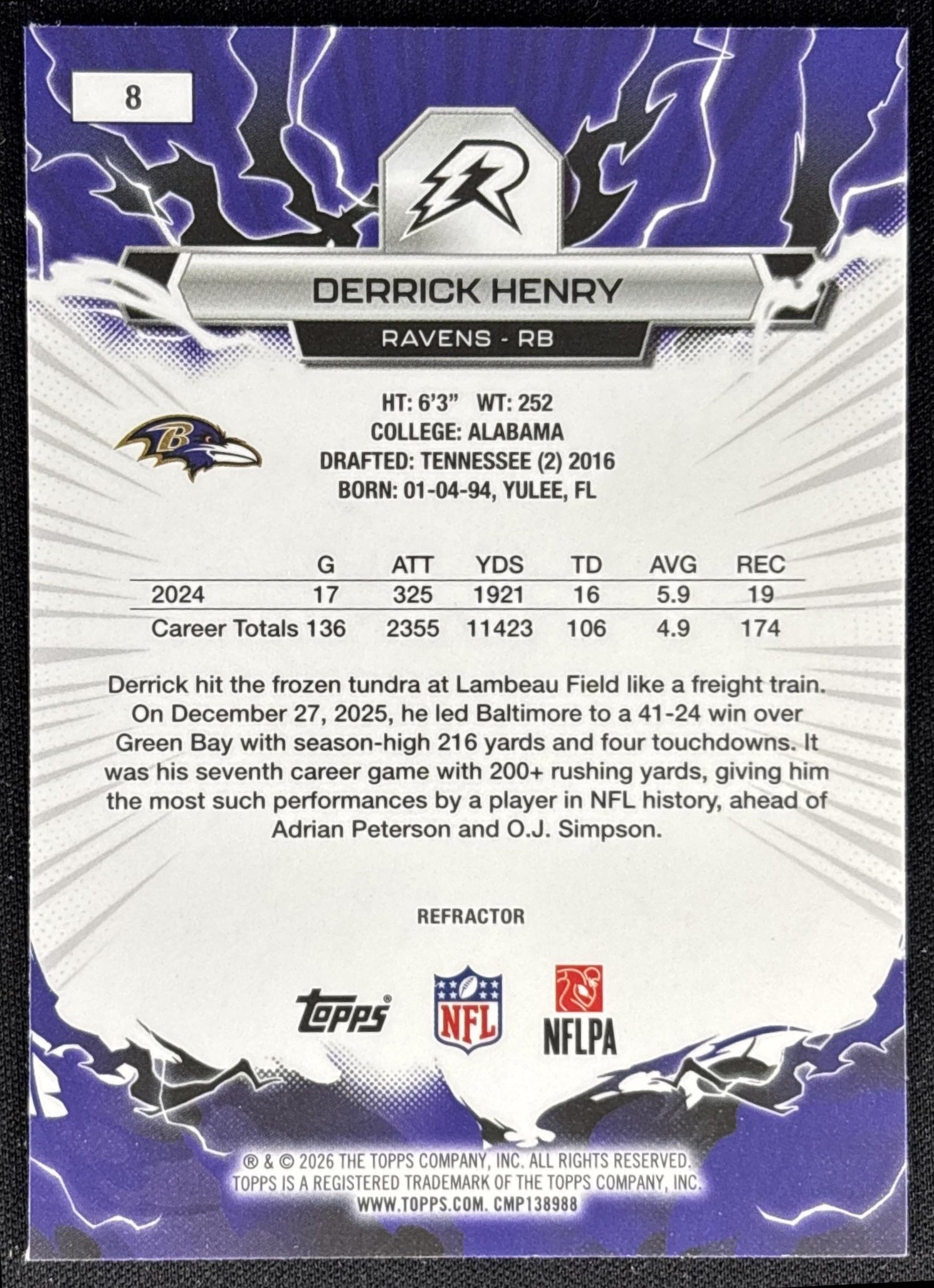 Derrick Henry 2025 Topps Resurgence Refractor Ravens back