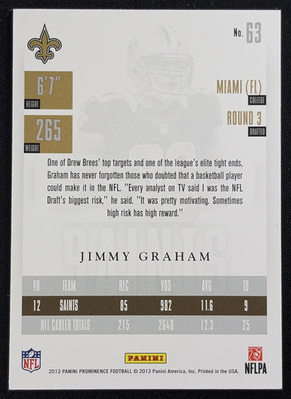 Jimmy Graham 2013 Panini Prominence Gold /199 Saints sports trading card back
