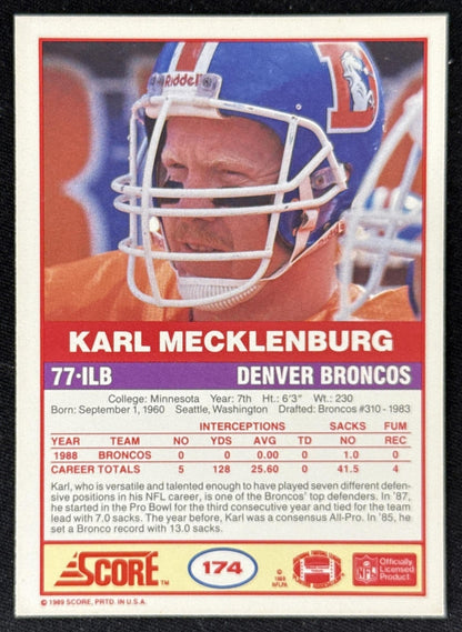 Karl Mecklenburg 1989 Score Broncos Sports Trading Card