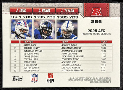 Derrick Henry Jonathan Taylor James Cook 2026 Topps Rainbow Foil Bills Ravens Colts