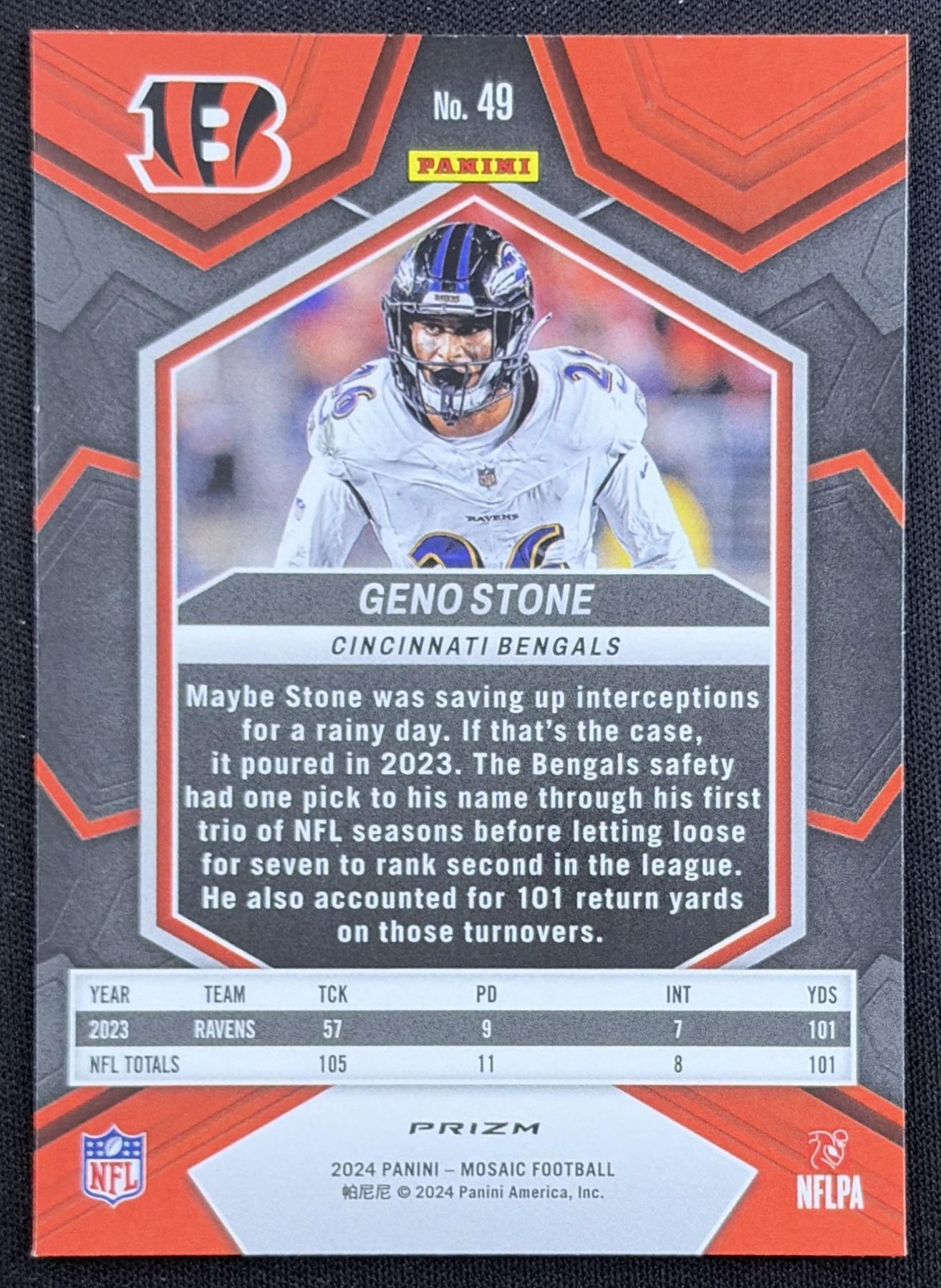 Geno Stone 2024 Panini Mosaic Red Sparkle Prizm Bengals Cincinnati Bengals