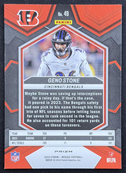 Geno Stone 2024 Panini Mosaic Red Sparkle Prizm Bengals Cincinnati Bengals