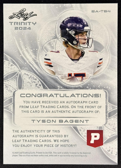 Tyson Bagent 2024 Leaf Trinity Auto Bears back