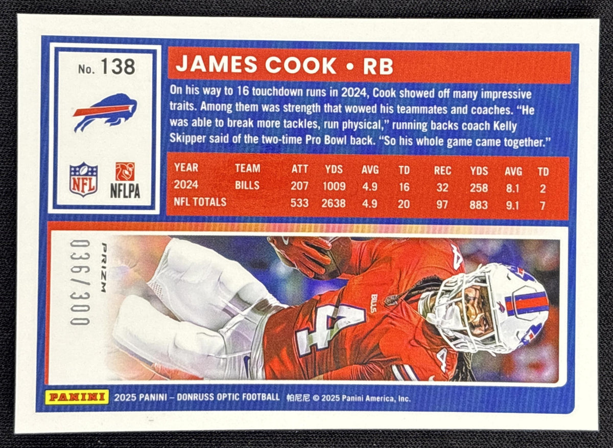 James Cook 2025 Panini Donruss Optic Wave Prizm /300 Bills