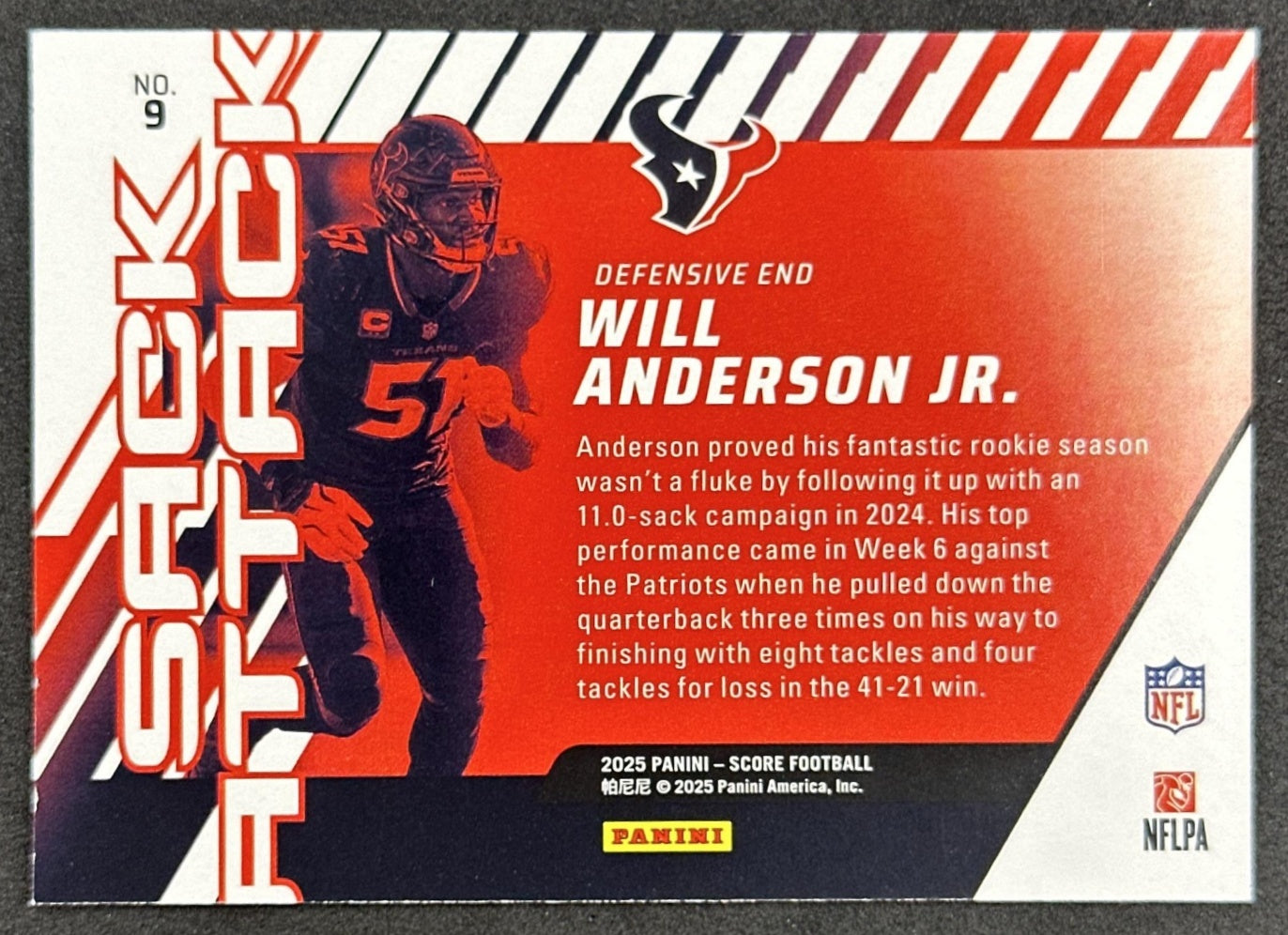 Will Anderson Jr. 2025 Panini Score Sack Attack Texans