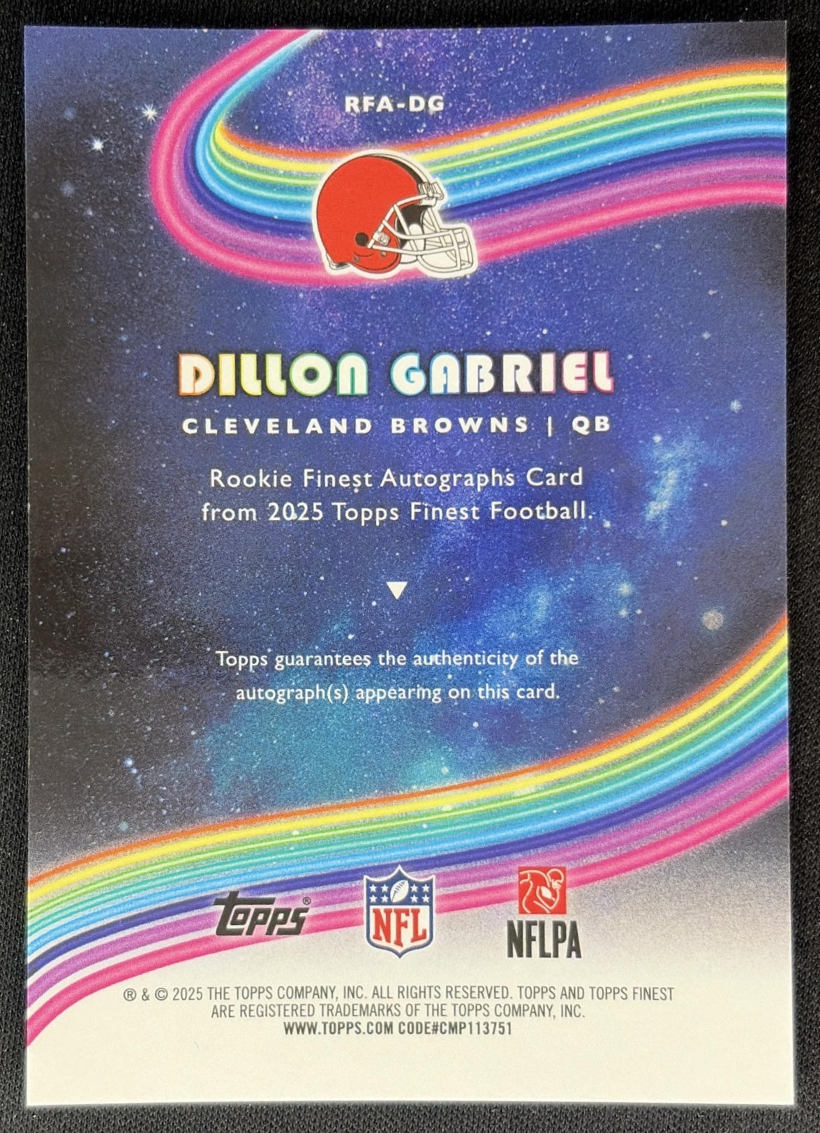 Dillon Gabriel 2025 Topps Finest Rookie Auto Browns back