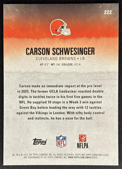 Carson Schwesinger 2025 Topps Signature Class Rookie Browns back