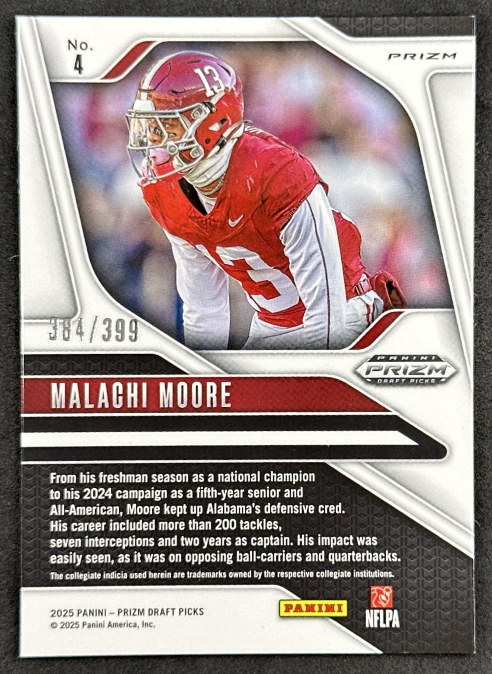 Malachi Moore 2025 Panini Prizm Draft Picks Red /399 Crimson Tide back