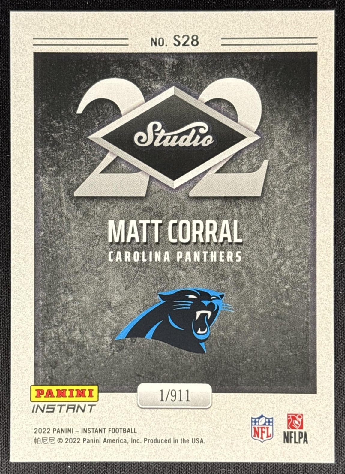 Matt Corral 2022 Panini Instant Studio Rookies Panthers Sports Trading Cards