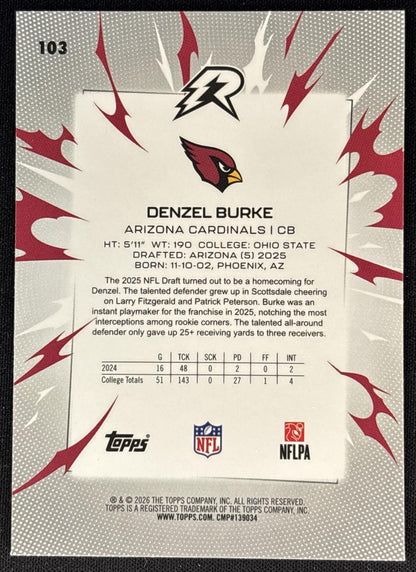 Denzel Burke 2025 Topps Resurgence Cardinals Sports Trading Cards