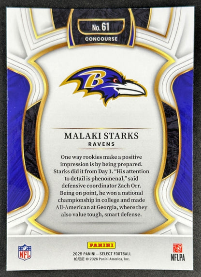 Malaki Starks 2025 Select Concourse Ravens Sports Trading Cards