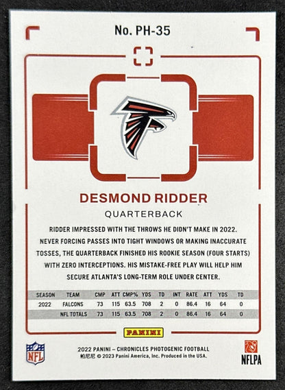 Desmond Ridder 2022 Panini Chronicles Photogenic Falcons back