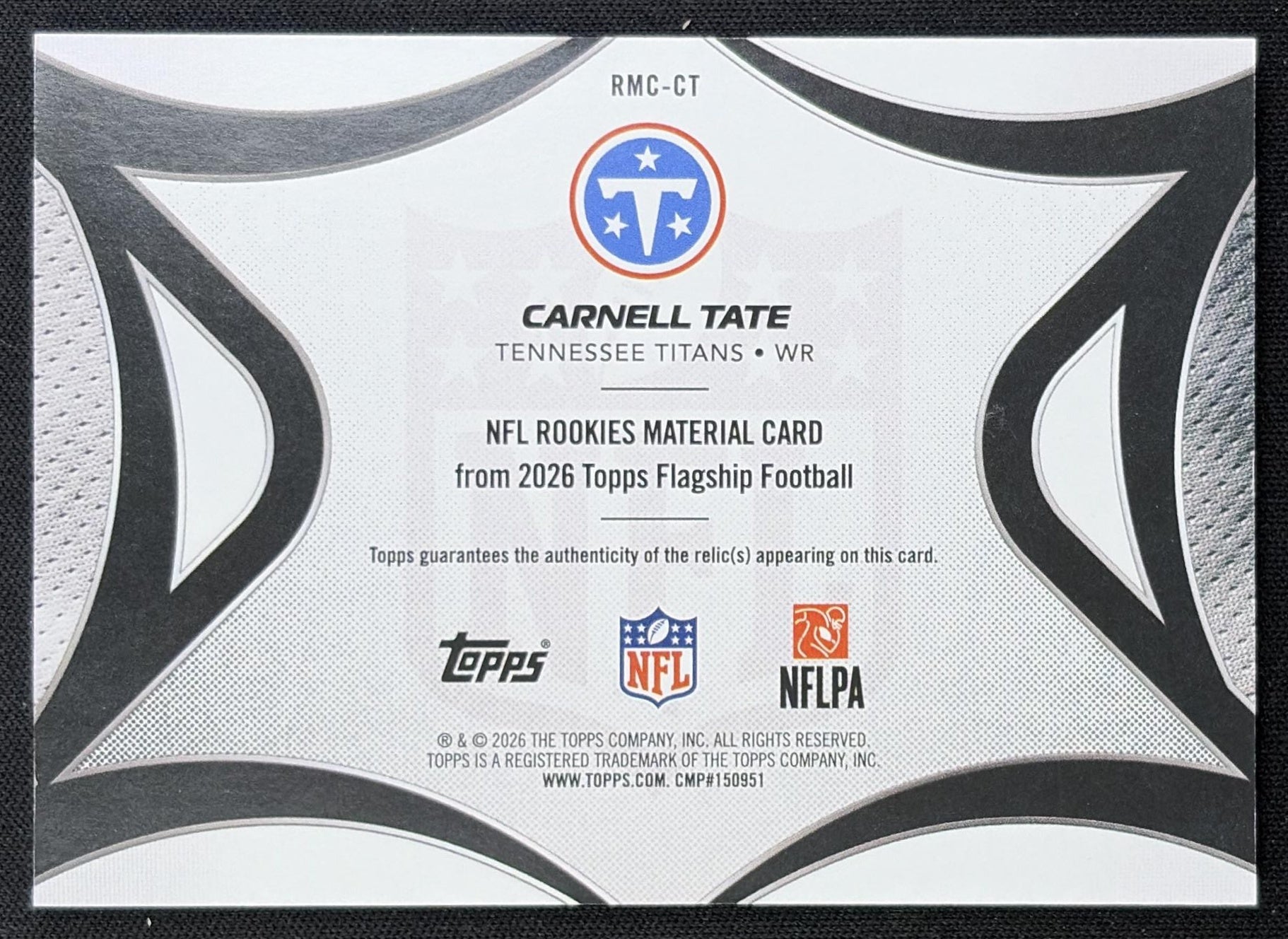 Carnell Tate 2026 Topps NFL Rookie Material Titans back