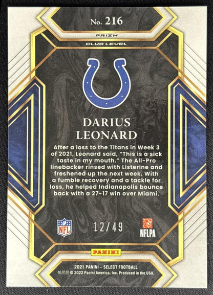 Darius Leonard 2021 Panini Select Red Prizm /49