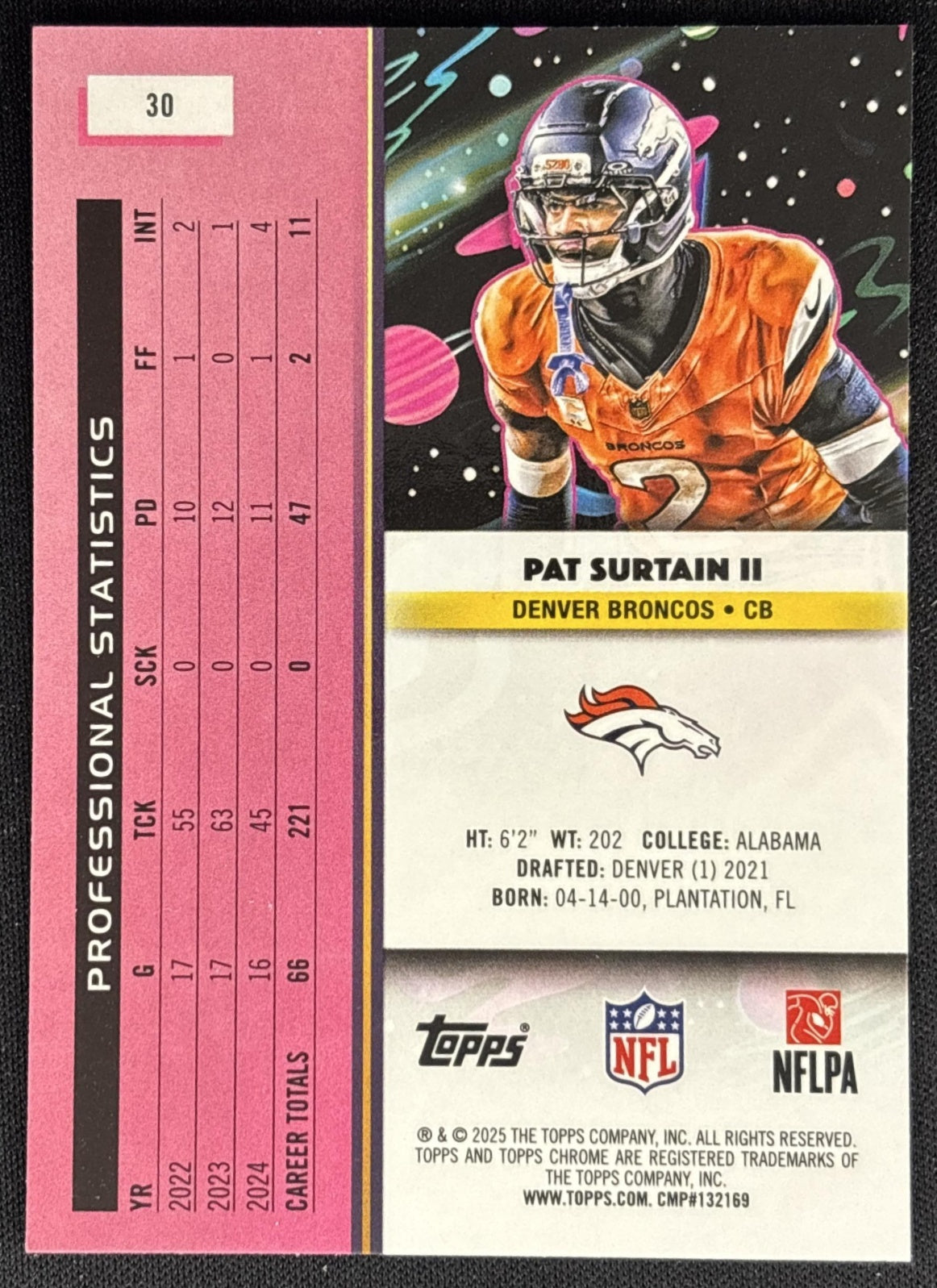 Pat Surtain II 2025 Topps Cosmic Chrome Broncos back