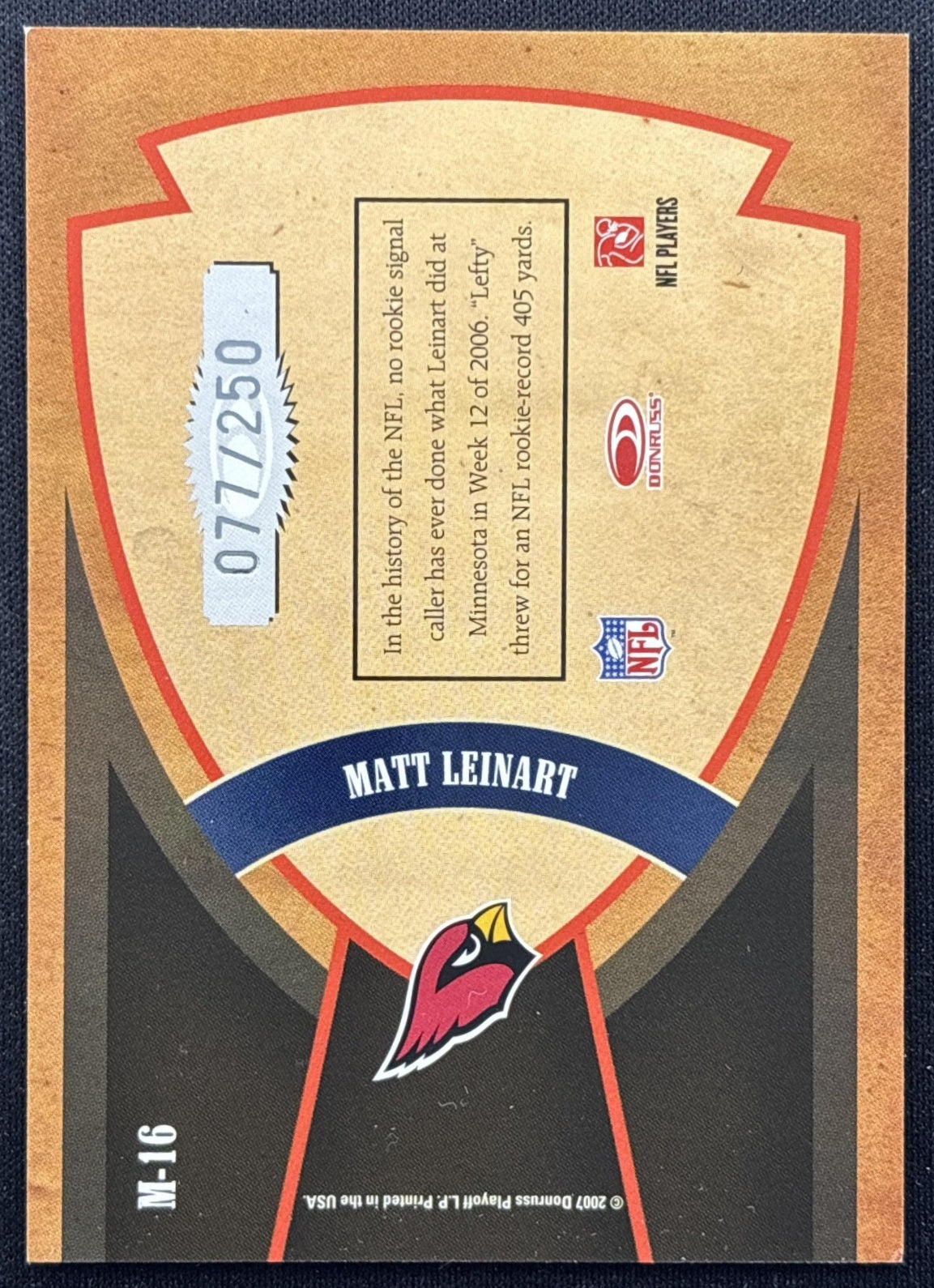 Matt Leinart 2007 Donruss Classics Membership VIP Jerseys /250 Cardinals back