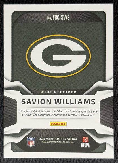 Savion Williams 2025 Certified Freshman Fabric Mirror Signatures Purple /399 Packers back