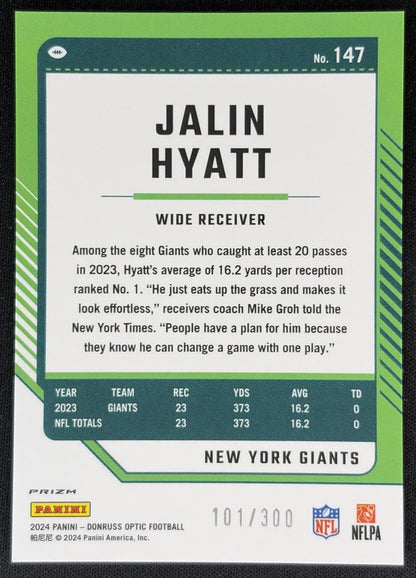 Jalin Hyatt 2024 Panini Donruss Optic Wave /300 Giants Back