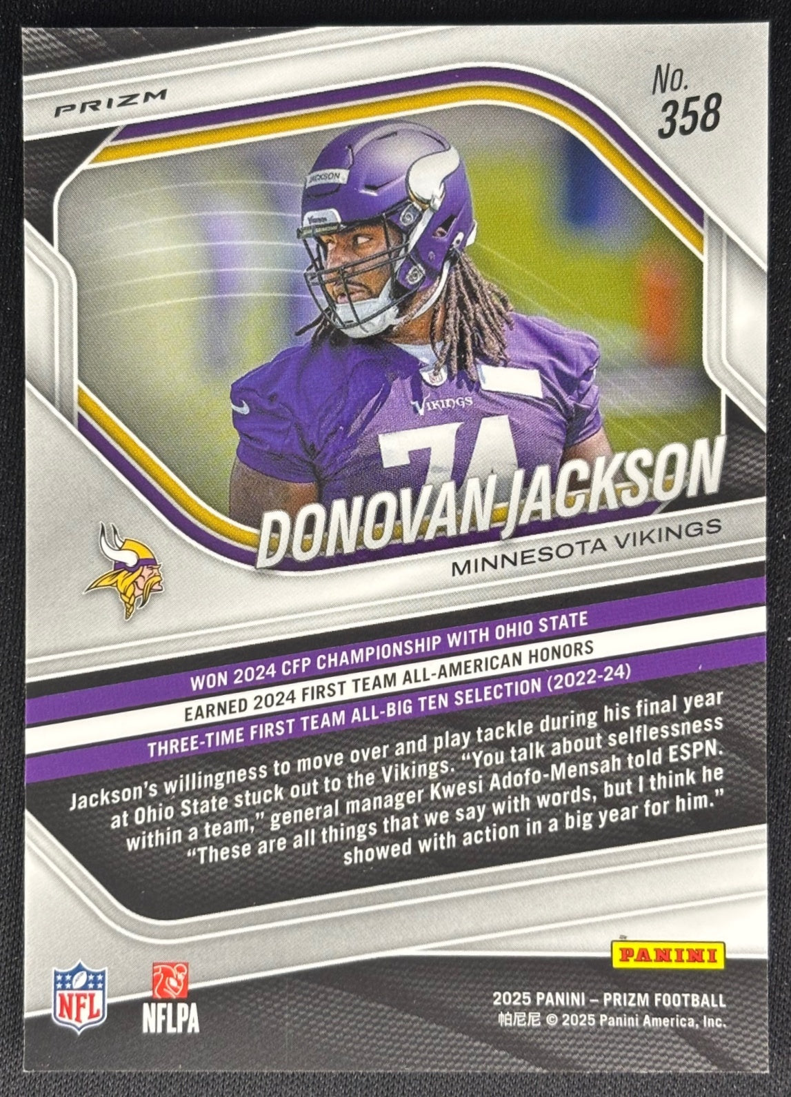 Donovan Jackson 2025 Prizm Red White & Blue Vikings Sports Trading Card