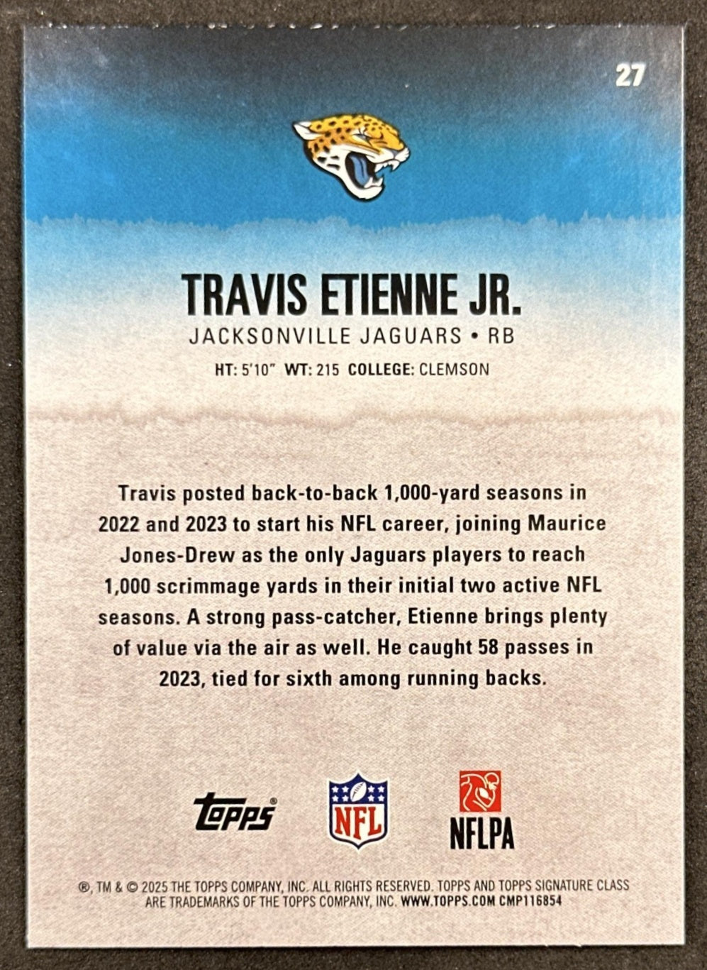 Travis Etienne Jr. 2025 Signature Class Veteran Green & Purple Foil Jaguars