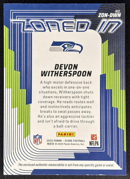 Devon Witherspoon 2025 Panini Score Zoned In Jerseys Seahawks Sports Trading Cards