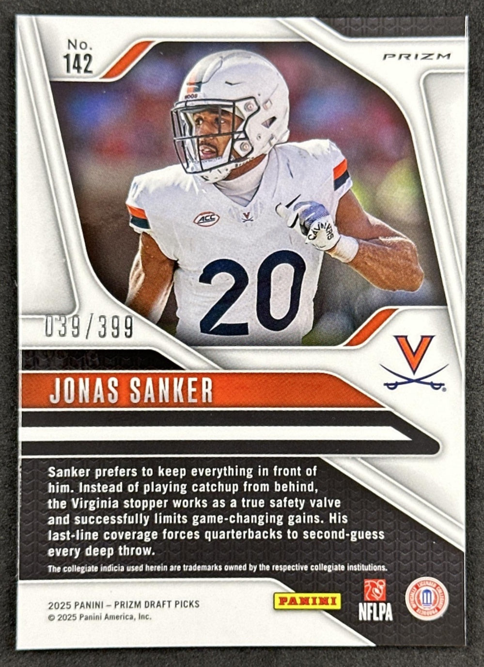 Jonas Sanker 2025 Panini Prizm Draft Picks Red /399 Cavaliers back