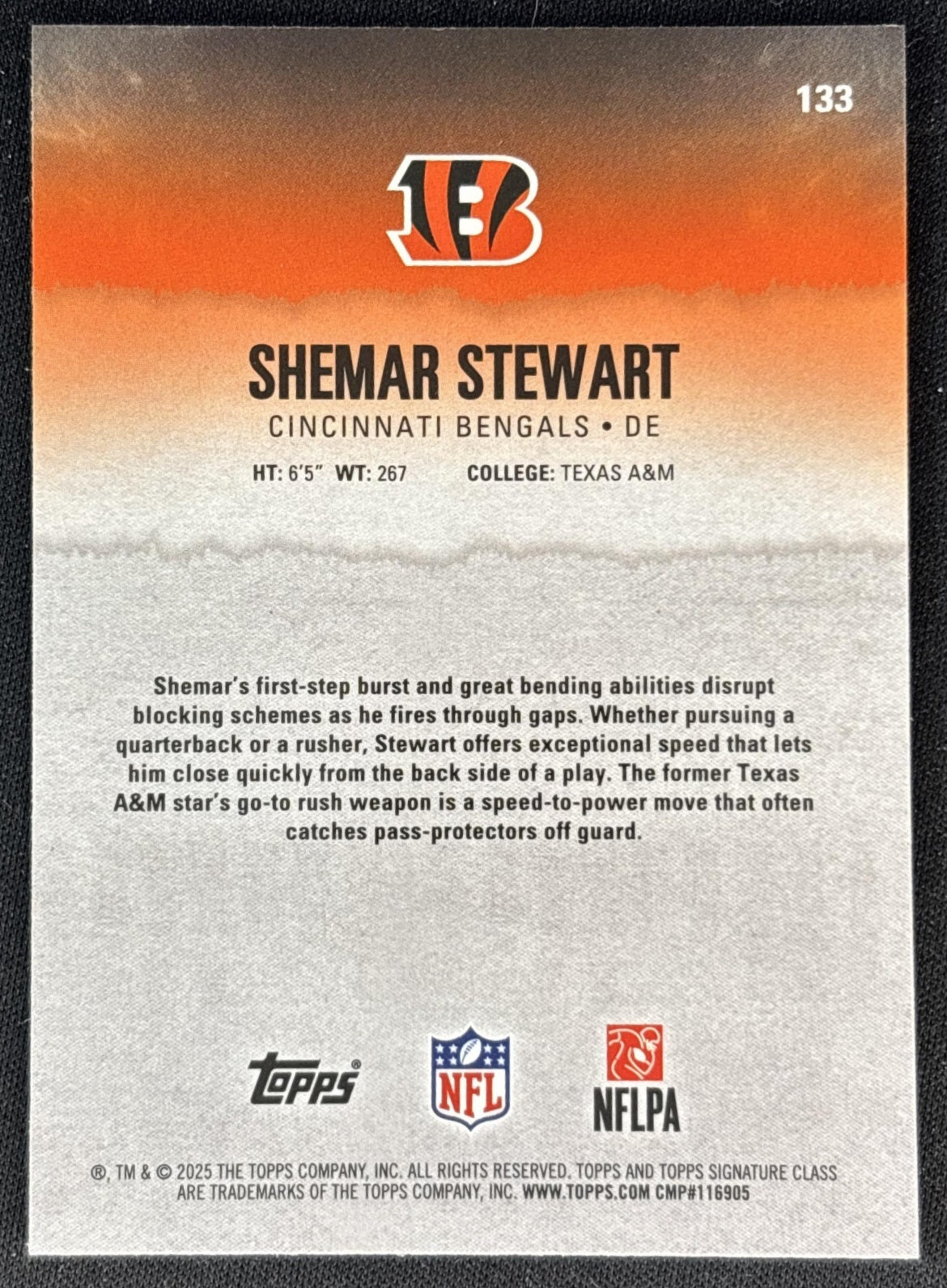 Shemar Stewart 2025 Signature Class Chrome Rookie Lime Refractor /175 Bengals back