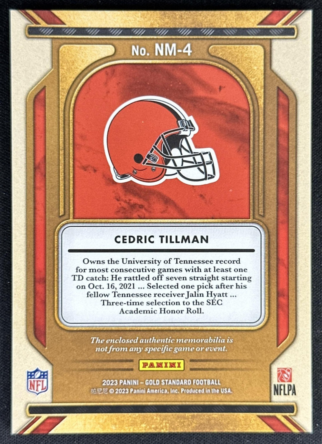 Cedric Tillman 2023 Panini Gold Standard Newly Minted Memorabilia /399 Browns
