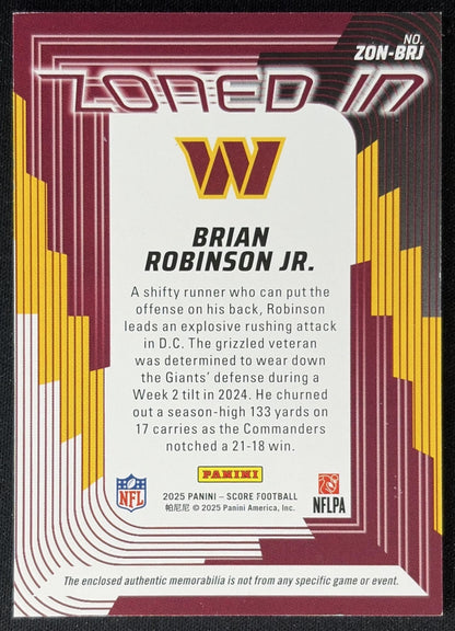 Brian Robinson Jr. 2025 Panini Score Zoned In Jerseys Commanders back
