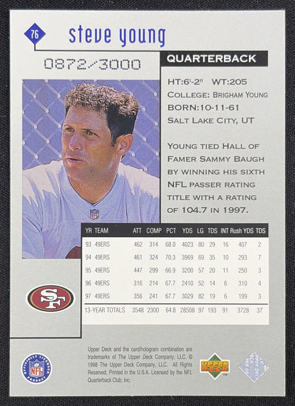 Steve Young 1998 Upper Deck Black Diamond Rookie Edition Double /3000 San Francisco 49ers