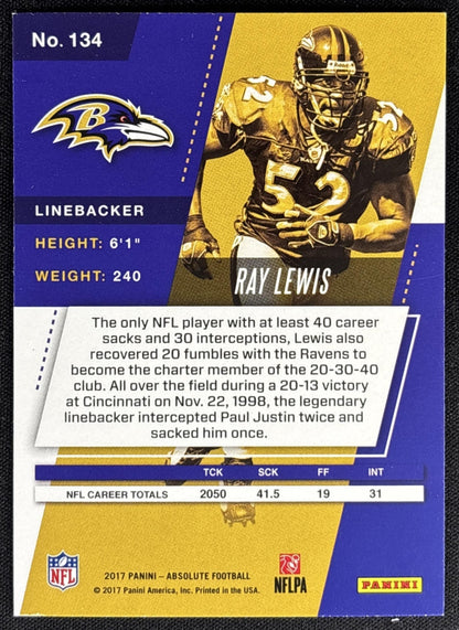 Ray Lewis 2017 Panini Absolute /499 Ravens Sports Trading Card