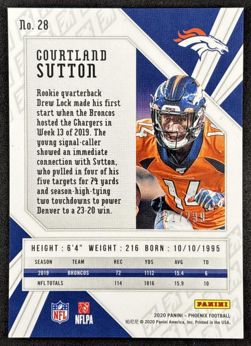 Courtland Sutton 2020 Panini Phoenix Red /299 Broncos back