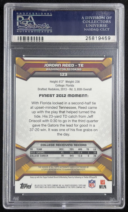 Jordan Reed 2013 Topps Finest Rookie Auto Refractor /50 PSA 10 Redskins Sports Trading Card