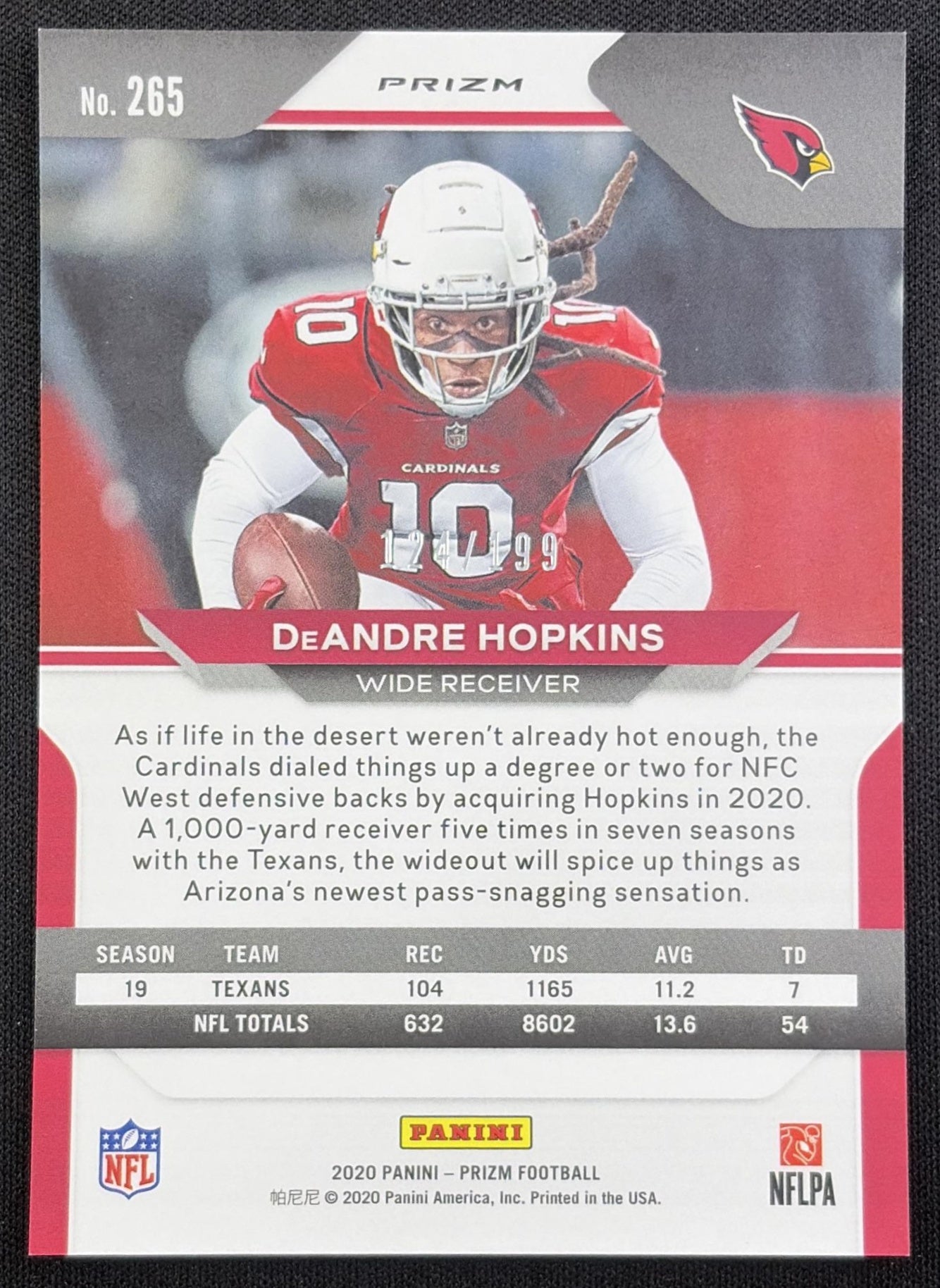 DeAndre Hopkins 2020 Panini Prizm Blue Wave /199 Cardinals
