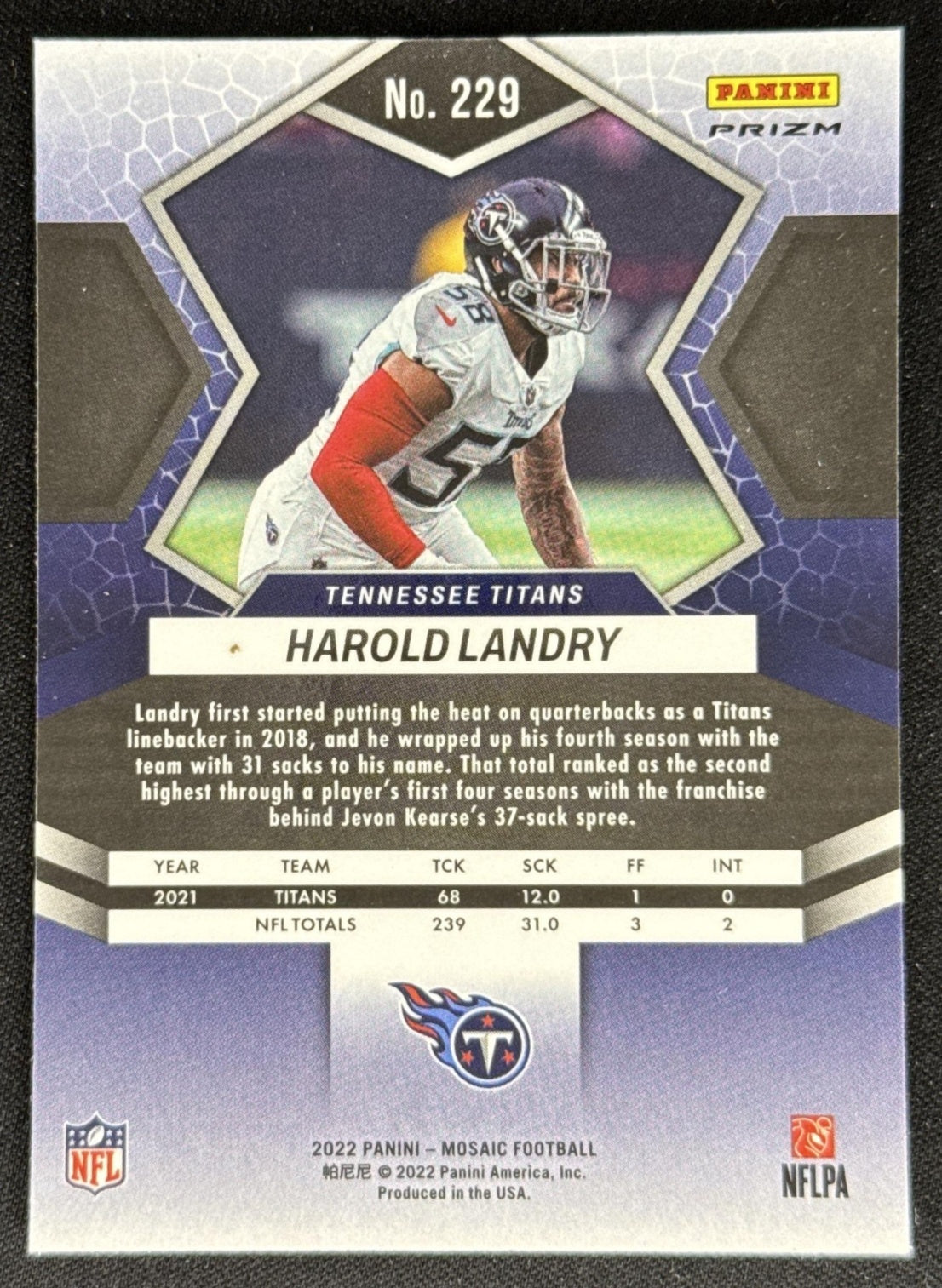 Harold Landry 2022 Panini Mosaic Titans Sports Trading Card