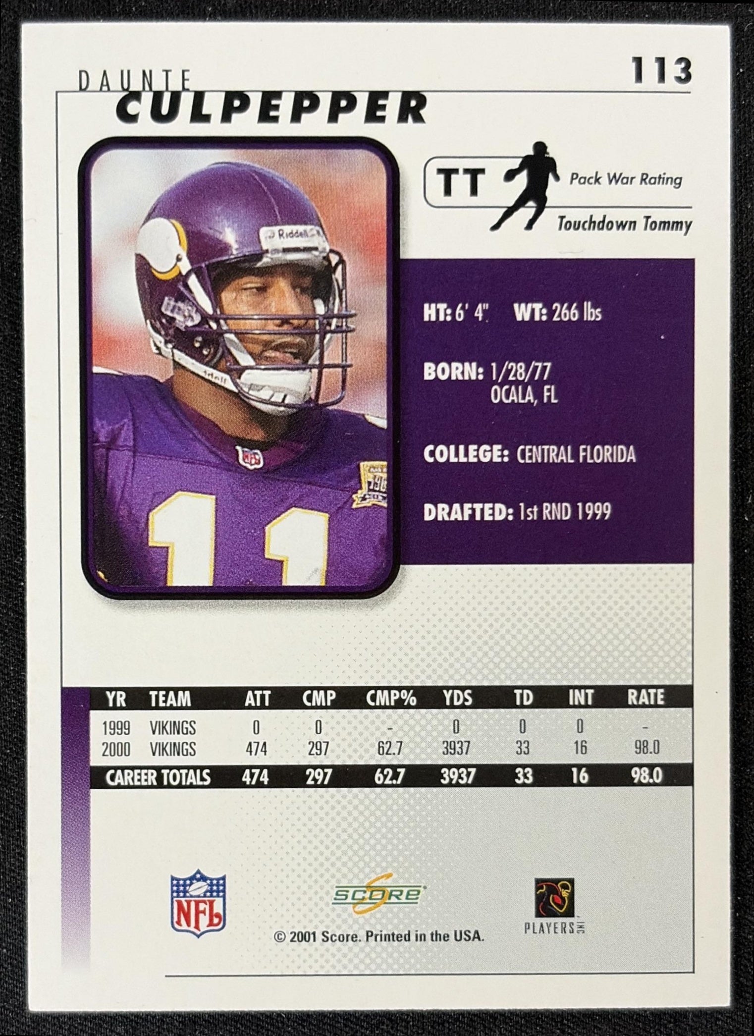 Daunte Culpepper 2001 Score Vikings