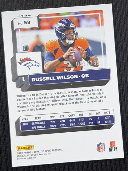Russell Wilson 2022 Panini Donruss Optic Aqua /299 Broncos