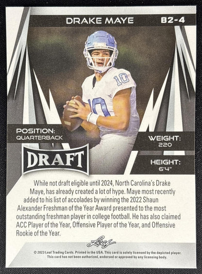 Drake Maye 2023 Leaf Draft V2 Blue Tar Heels