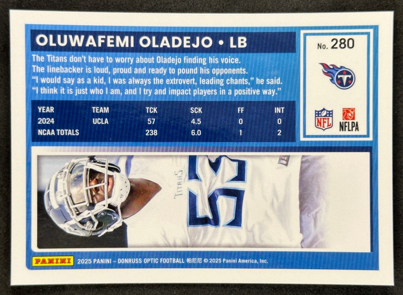 Oluwafemi Oladejo 2025 Donruss Optic Rated Rookie Titans Sports Trading Card