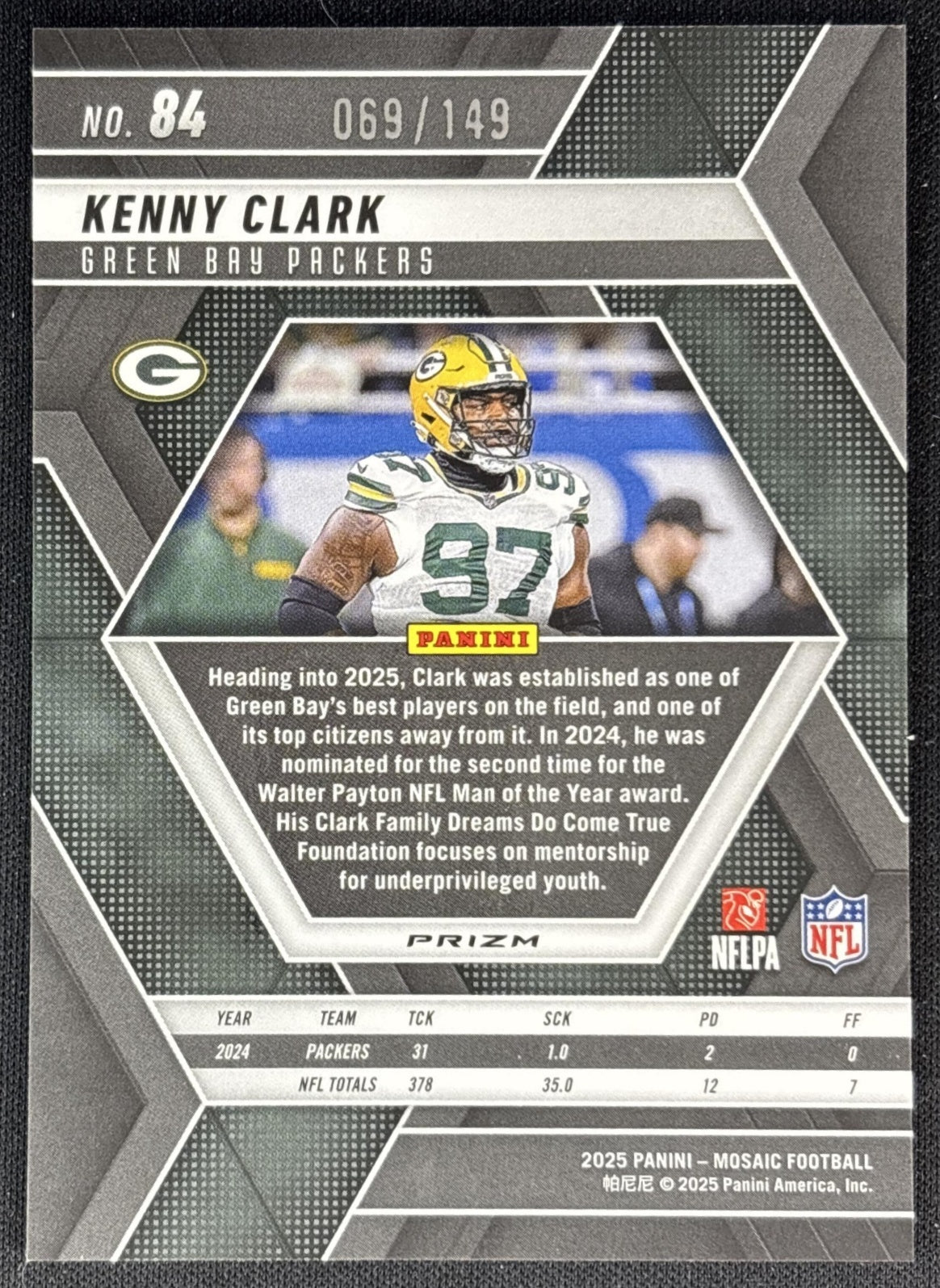 Kenny Clark 2025 Panini Mosaic Silver Knight Prizm /149 Packers back