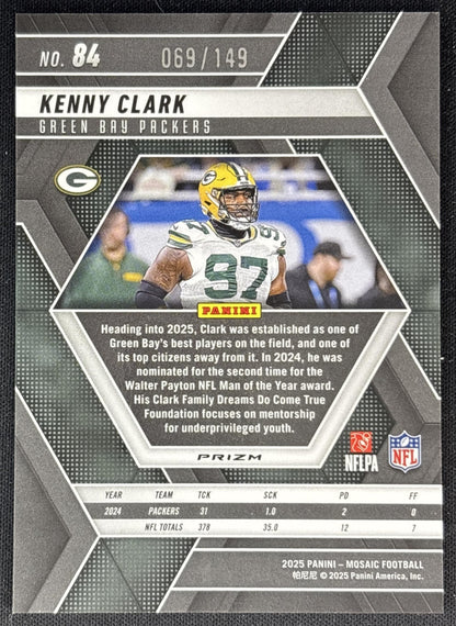 Kenny Clark 2025 Panini Mosaic Silver Knight Prizm /149 Packers back