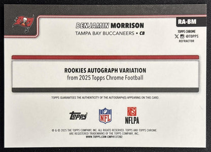 Benjamin Morrison 2025 Topps Chrome Rookie Auto Refractor /499 Buccaneers Sports Trading Cards