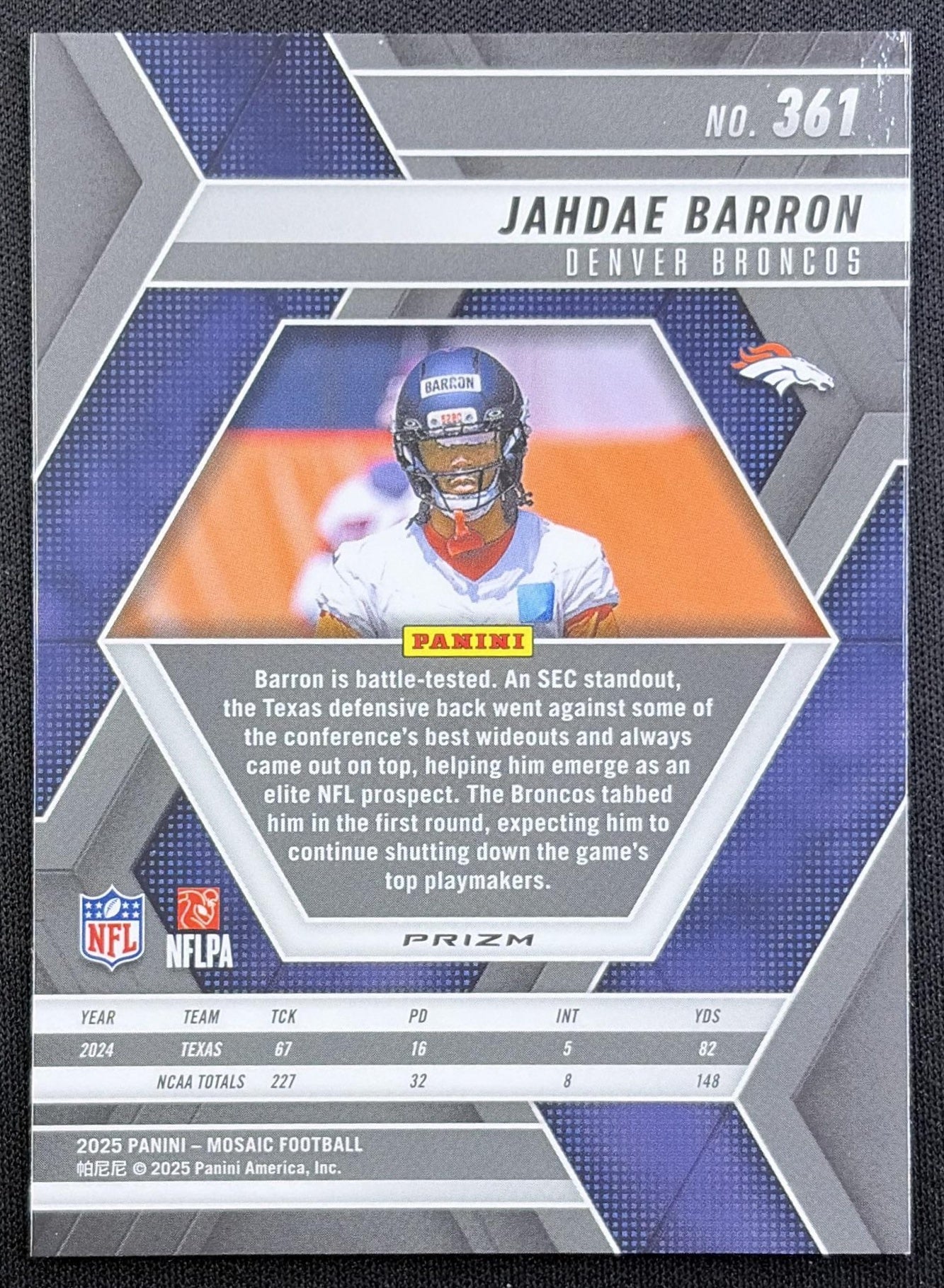 Jahdae Barron 2025 Panini Mosaic Rookies Mosaic Prizm Broncos