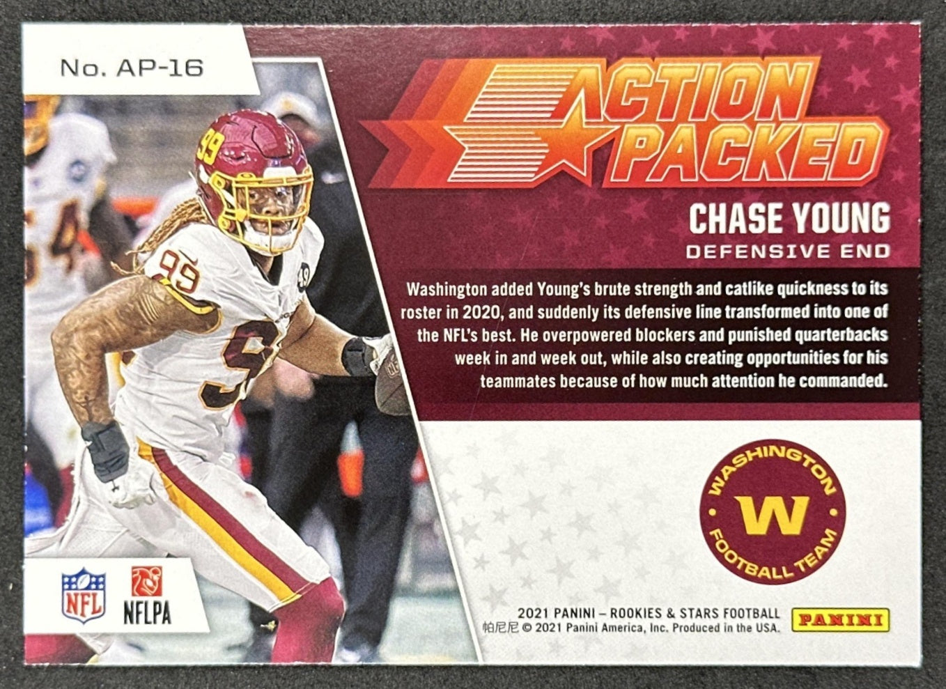 Chase Young 2021 Panini Rookies & Stars Action Packed Commanders