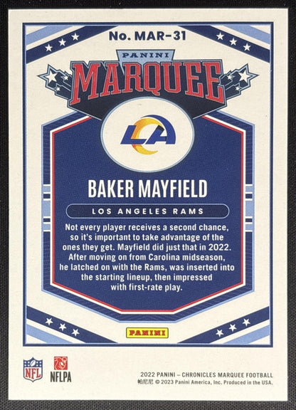 Baker Mayfield 2022 Panini Chronicles Marquee Pink /199 Rams Sports Trading Card