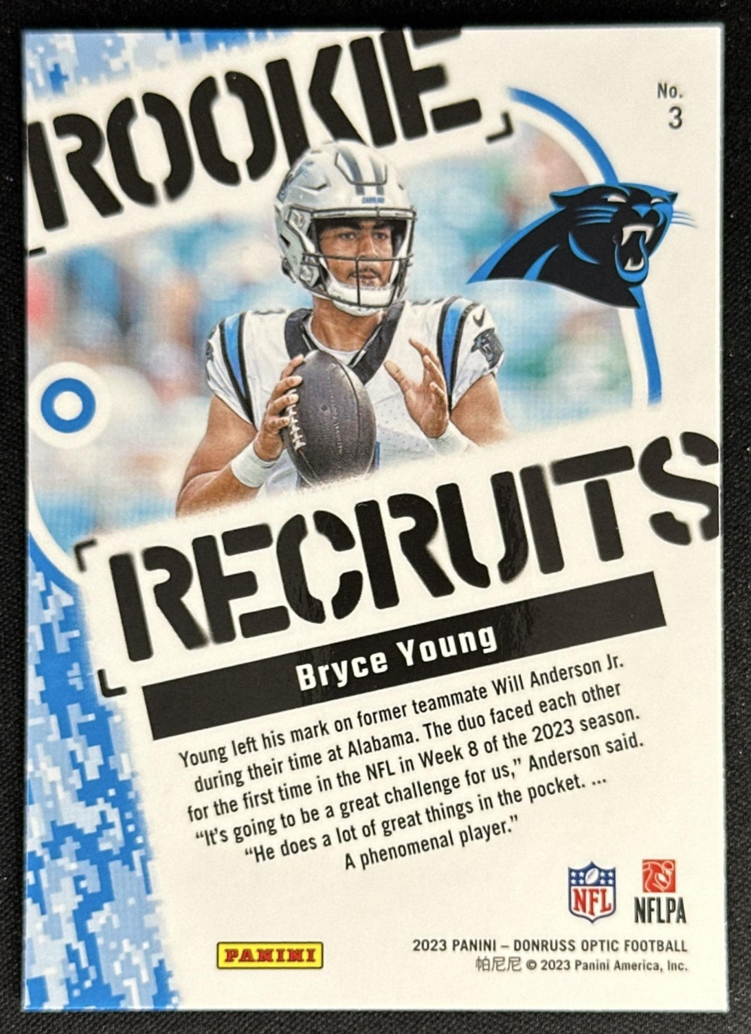 Bryce Young 2023 Panini Donruss Optic Rookie Recruits Panthers