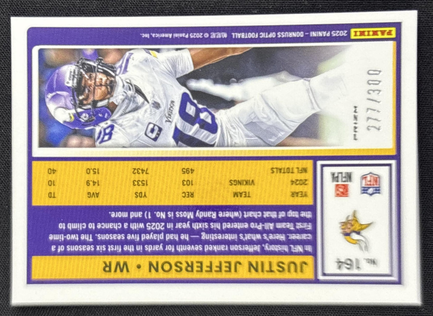Justin Jefferson 2025 Panini Donruss Optic Wave Prizm /300 Vikings