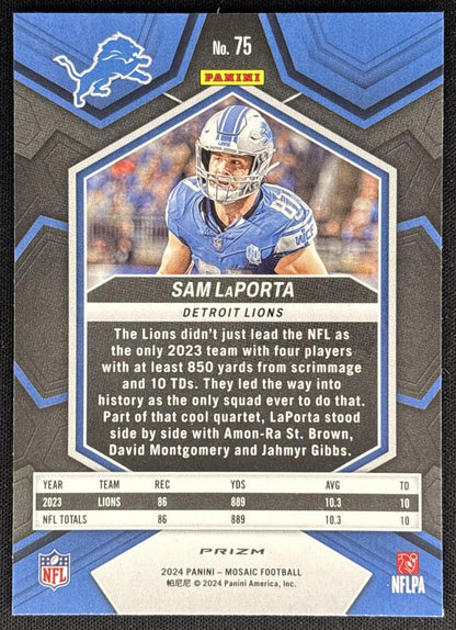 Sam LaPorta 2024 Panini Mosaic Reactive Blue Prizm Lions back