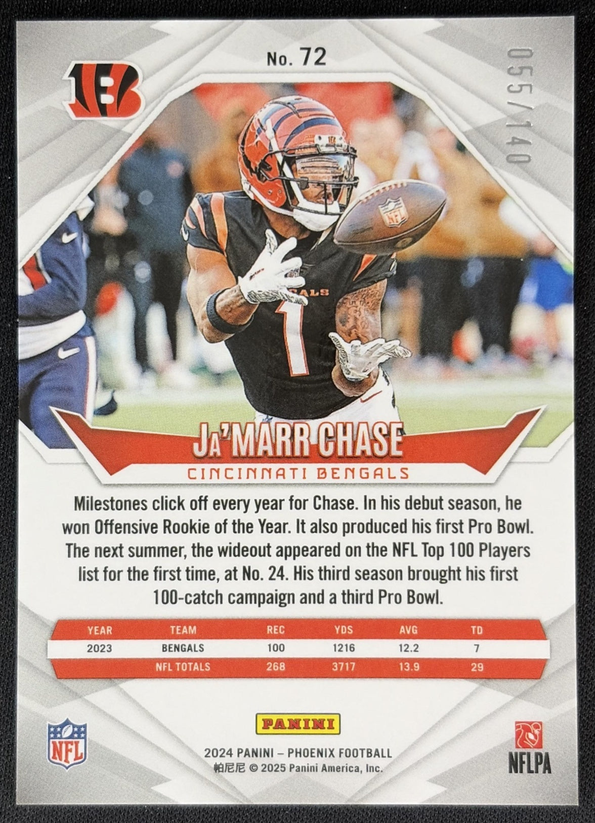Ja'Marr Chase 2024 Panini Phoenix Red Hyper /140 Bengals Back